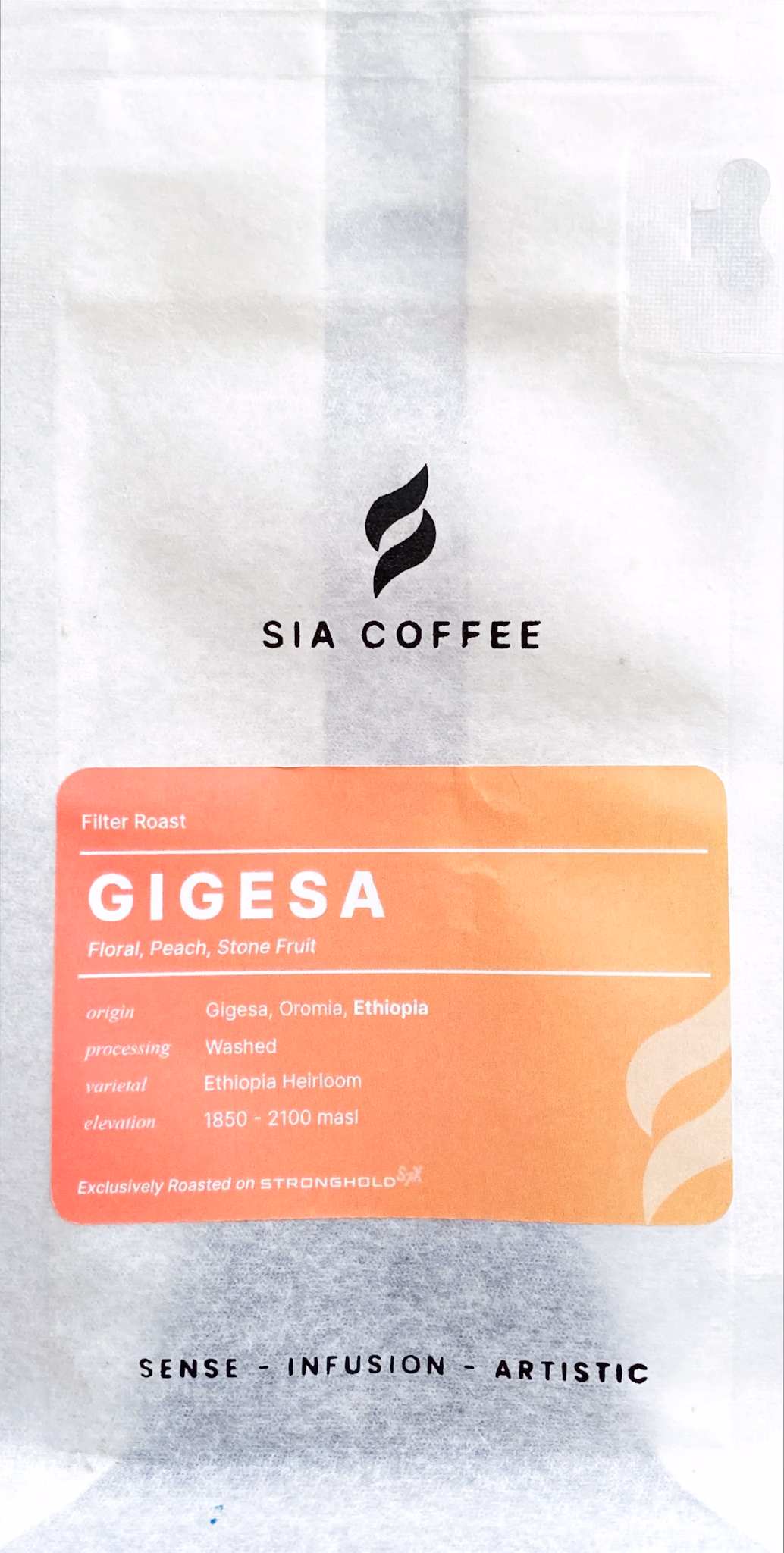 Bag of Ethiopia Gigesa beans roasted by SIA Coffee.