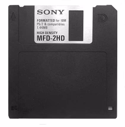 A black Sony 3.5-inch floppy disk on a white background.