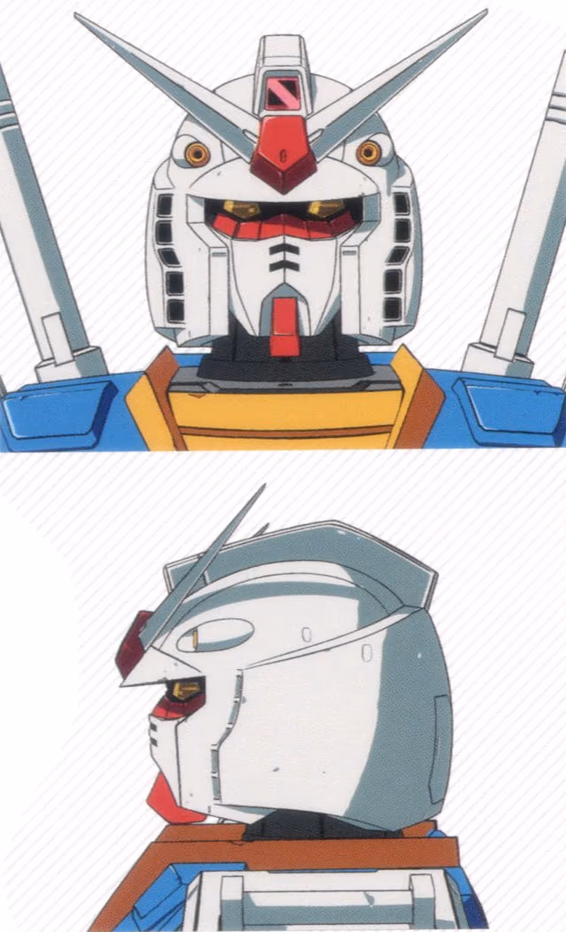 A design reference sheet of the RX-78-2 Gundam head.
