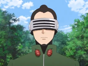 Shino Aburame wearing his signature visor and green jacket.