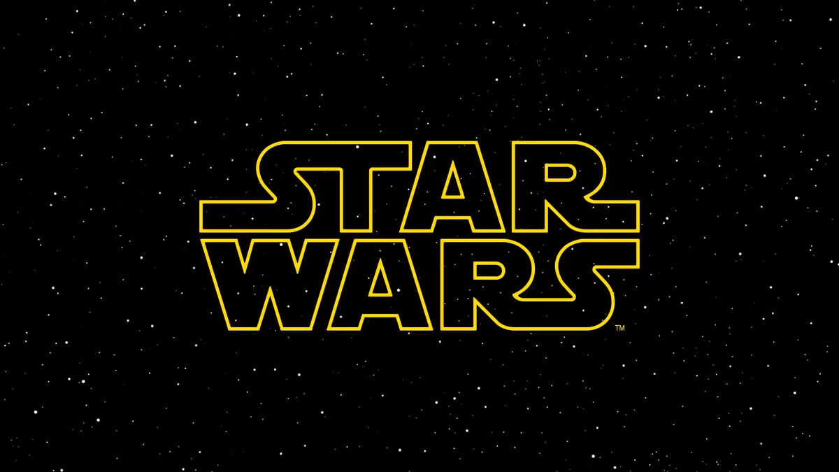 The Star Wars logo in yellow outline on a black starfield.